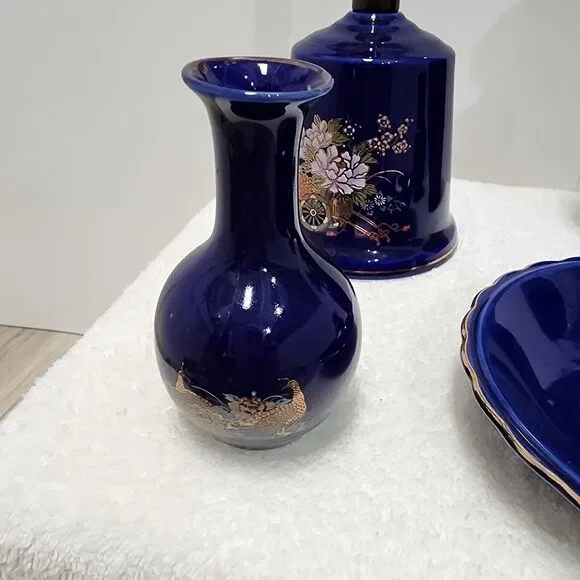 Vintage Japan Blue Cobalt Ceramic Set Lot of 5